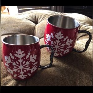 Set of 2 Red Snowflake Mugs